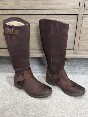 UGG Tall Brown Leather & Suede Riding Boots, Women’s 7.5 w/Shearling Inner Shaft